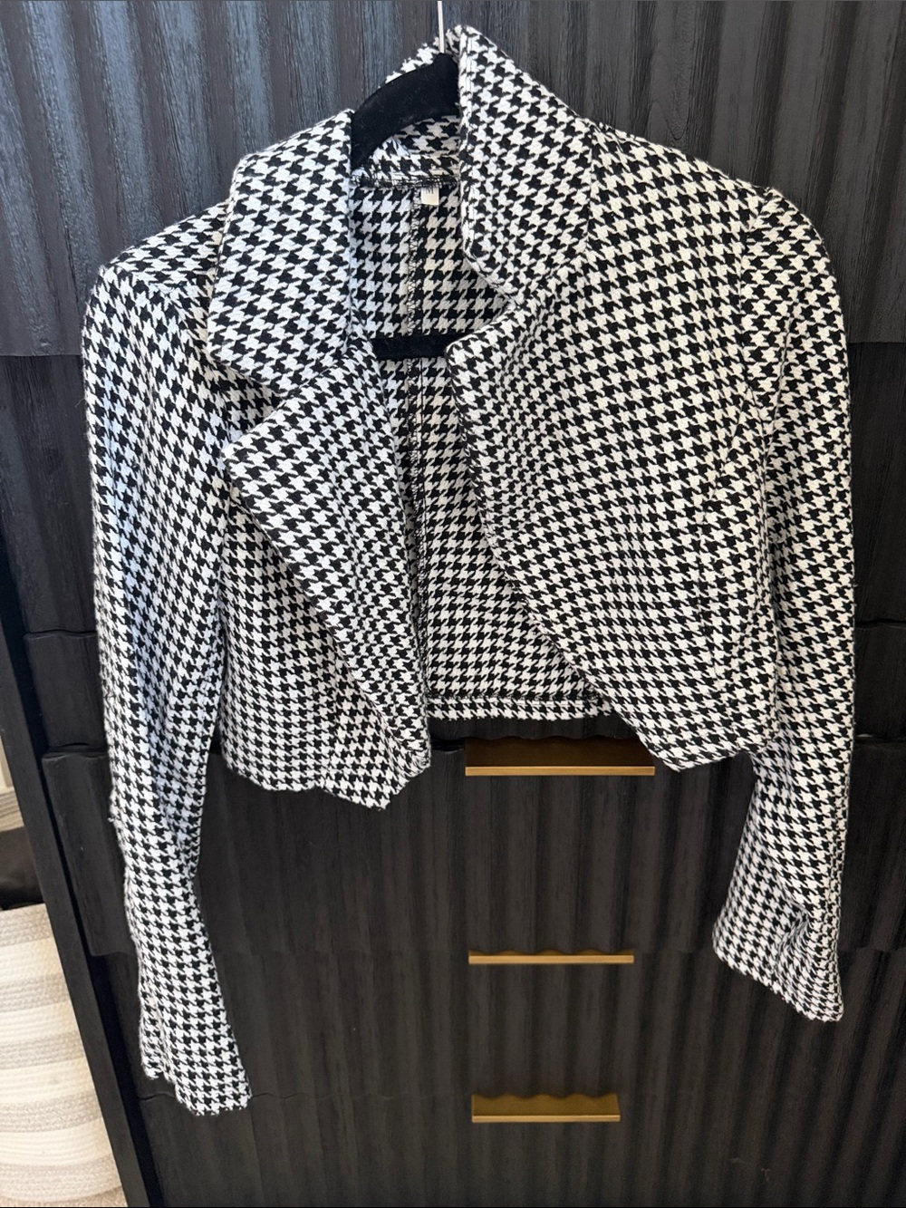 Cropped Houndstooth Jacket - Black & White Women's Coat